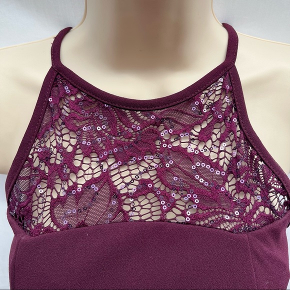 Honey and Rosie Burgundy Wine Maroon Sleeveless Dress with Lace Bodice Size XS - Picture 3 of 11